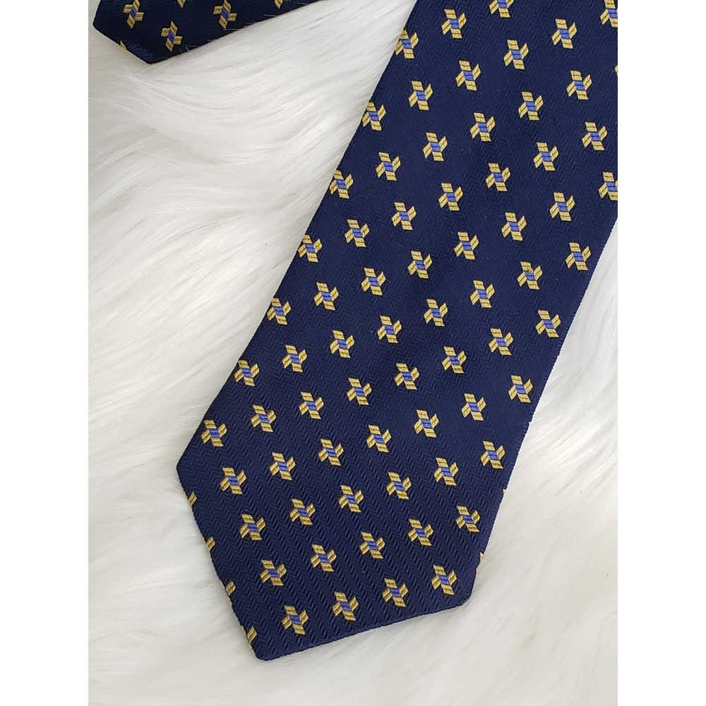 Polo‎ by Ralph Lauren Navy Gold Geometric 100% SILK NECKTIE mens fall abstract